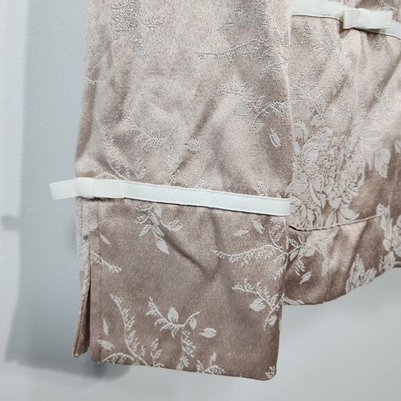 Susan Graver Jacket Large Floral Jacquard Ribbon Trim Button Tan Gold A44774 - Picture 6 of 14